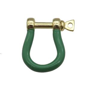 copper U-clasp with green enamel, gold plated, approx 15-19mm