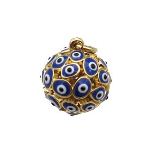 copper Ball pendant with blue enamel Evil Eye, gold plated, approx 13mm dia