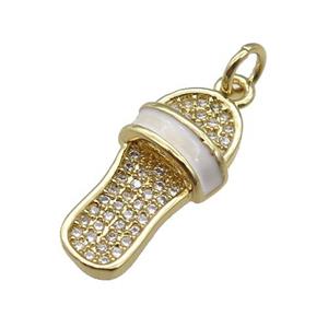 copper Shoes pendant paved zircon with white enamel, gold plated, approx 10-20mm