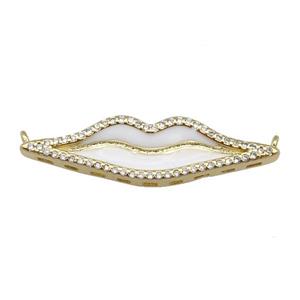 copper Lip charm pendant paved zircon, white enamel, gold plated, approx 9-33mm