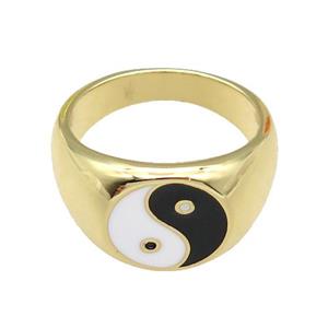 copper Ring with enamel Taichi, gold plated, approx 12mm, 17mm dia