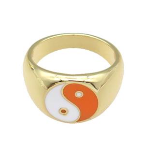 copper Ring with orange enamel Taichi, gold plated, approx 12mm, 17mm dia