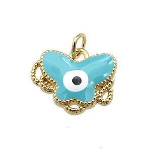 copper Butterfly pendant with teal enamel, evil eye, gold plated, approx 12-15mm
