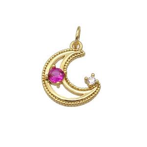 copper Moon pendant paved zircon, gold plated, approx 10-12mm