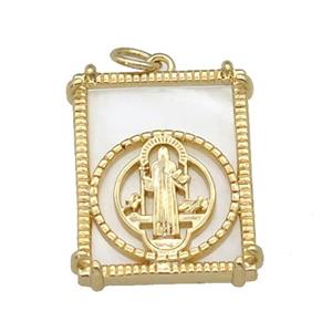 copper Frame pendant with Jesus, shell, gold plated, approx 18-22mm