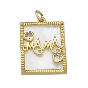 copper Frame pendant paved zircon, MAMA, shell, gold plated, approx 18-22mm
