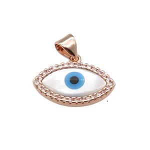 copper pendant paved zircon with Pearlized Shell Evil Eye, rose gold, approx 10-17mm