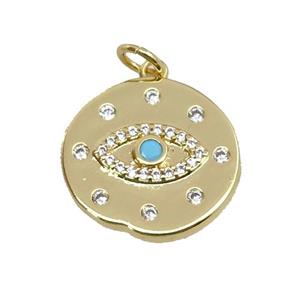 copper circle pendant paved zircon, eye, gold plated, approx 18mm dia