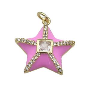 copper star pendant paved zircon, pink enamel, gold plated, approx 20mm
