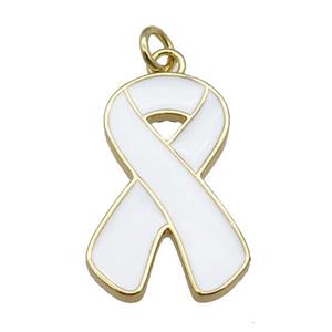 white enamel Awareness Ribbon, copper pendant, gold plated, approx 15-23mm