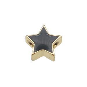 copper Star beads with black enamel, gold plated, approx 10mm