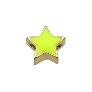 copper Star beads with yellow enamel, gold plated, approx 10mm
