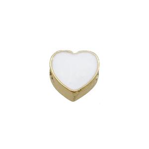 copper Heart beads with white enamel, gold plated, approx 10mm