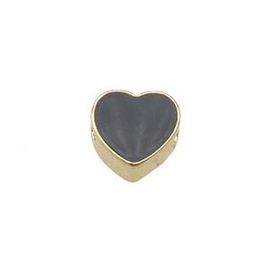 copper Heart beads with black enamel, gold plated, approx 10mm