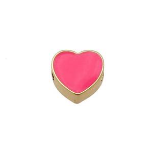copper Heart beads with hotpink enamel, gold plated, approx 10mm