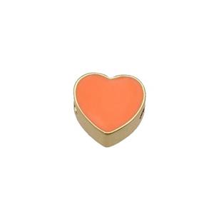 copper Heart beads with orange enamel, gold plated, approx 10mm
