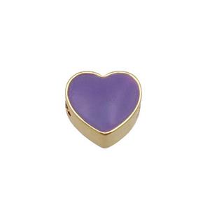 copper Heart beads with purple enamel, gold plated, approx 10mm