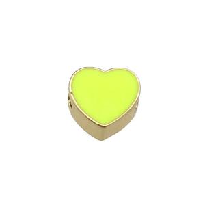 copper Heart beads with yellow enamel, gold plated, approx 10mm