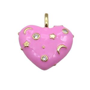 copper Heart pendant with pink enamel, moon star, gold plated, approx 21mm