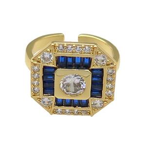 copper Ring paved zircon, blue, gold plated, approx 17mm, 18mm dia