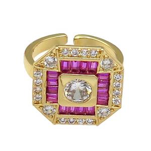 copper Ring paved zircon, hotpink, gold plated, approx 17mm, 18mm dia