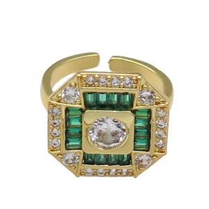 copper Ring paved zircon, green, gold plated, approx 17mm, 18mm dia