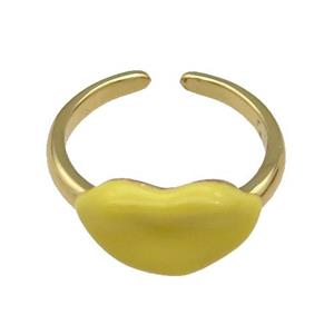copper Ring with yellow enamel Lip, gold plated, approx 8-14mm, 18mm dia