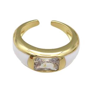 copper Ring paved zircon with white enamel, gold plated, approx 8mm, 18mm dia