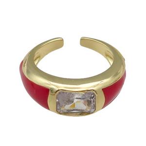 copper Ring paved zircon with red enamel, gold plated, approx 8mm, 18mm dia