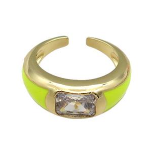 copper Ring paved zircon with yellow enamel, gold plated, approx 8mm, 18mm dia