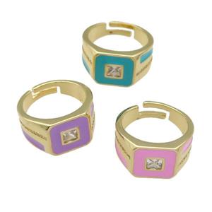 copper Ring paved zircon with enamel, gold plated, mixed, approx 12mm, 18mm dia