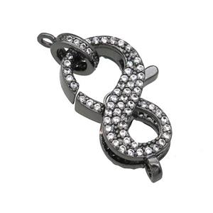 copper Lobster Clasp paved zircon, black plated, approx 12-20mm