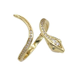 copper Rings paved zircon, snake, gold plated, approx 28mm, 18mm dia