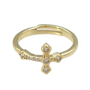 copper Rings paved zircon, cross, gold plated, approx 11-12mm, 18mm dia