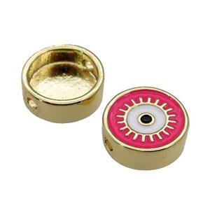 copper circle Eye beads with hotpink enamel, gold plated, approx 11mm dia