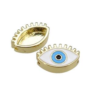 copper Evil Eye beads with white enamel, gold plated, approx 9-14mm
