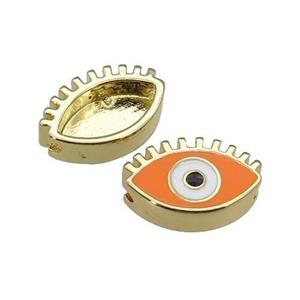 copper Evil Eye beads with orange enamel, gold plated, approx 9-14mm