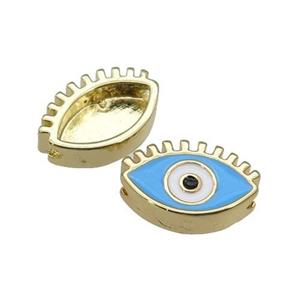 copper Evil Eye beads with blue enamel, gold plated, approx 9-14mm