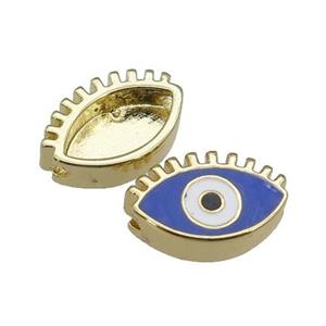 copper Evil Eye beads with deepblue enamel, gold plated, approx 9-14mm