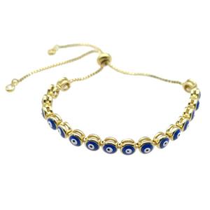 copper Bracelet with deep blue enamel Evil Eye, adjustable, gold plated, approx 6mm, 26cm length