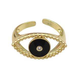copper Ring with black enamel Eye, gold plated, approx 11-20mm, 18mm dia
