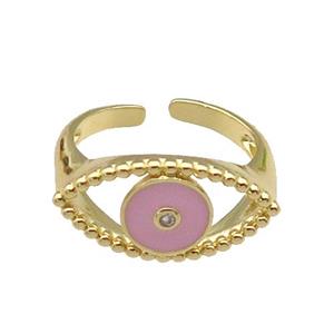 copper Ring with pink enamel Eye, gold plated, approx 11-20mm, 18mm dia