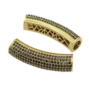copper tube beads paved black zircon, gold plated, approx 10-40mm