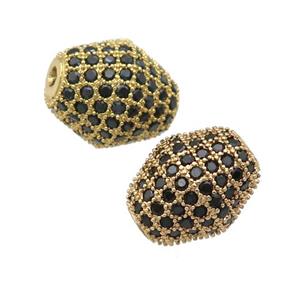 copper bicone Beads paved black zircon, gold plated, approx 12-14mm