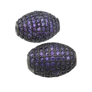 copper barrel Beads paved purple zircon, black plated, approx 12-16mm