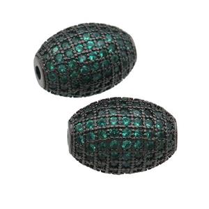 copper barrel Beads paved green zircon, black plated, approx 12-16mm