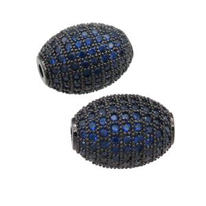 copper barrel Beads paved blue zircon, black plated, approx 12-16mm