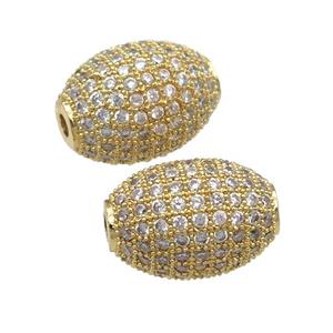 copper barrel Beads paved zircon, gold plated, approx 12-16mm
