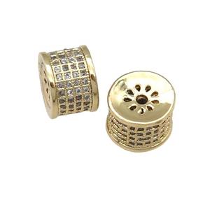 copper tube beads paved zircon, gold plated, approx 7-10mm
