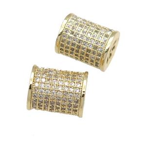 copper tube beads paved zircon, gold plated, approx 10-12mm